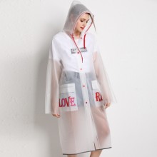Дождевик Женский стильный EVA, Плащ от Дождя "Love Rain" Minshen Белый прозрачный с принтом, размер L Дождевик Женский стильный EVA, Плащ от Дождя "Love Rain" Minshen Белый прозрачный с принтом, размер L